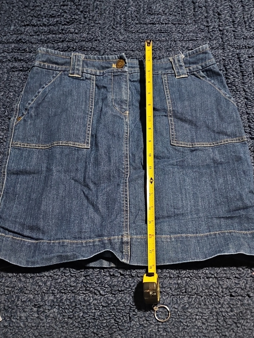 Jones New York Dark Blue Denim Mini Skirt with Front Patch Pockets